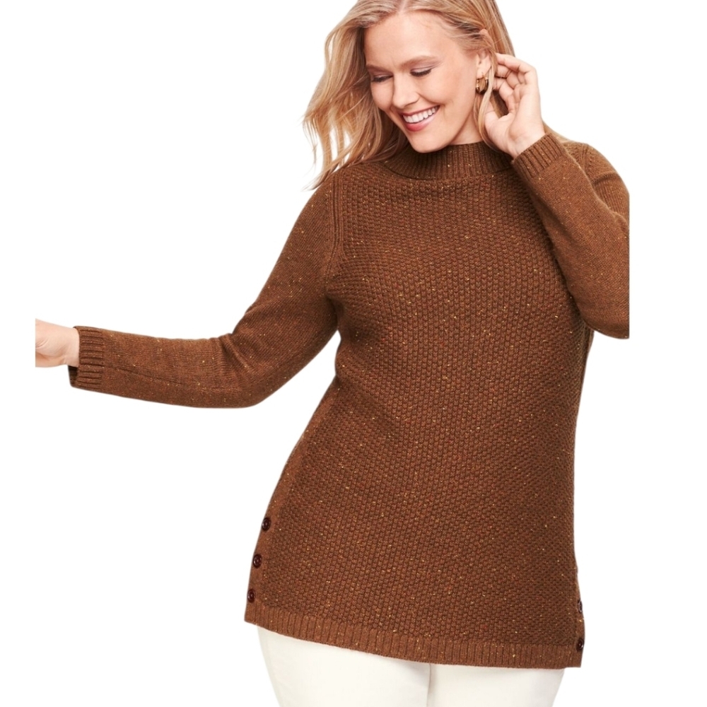 Talbots Brown Heathered Rolled Collar Sweater Size Large